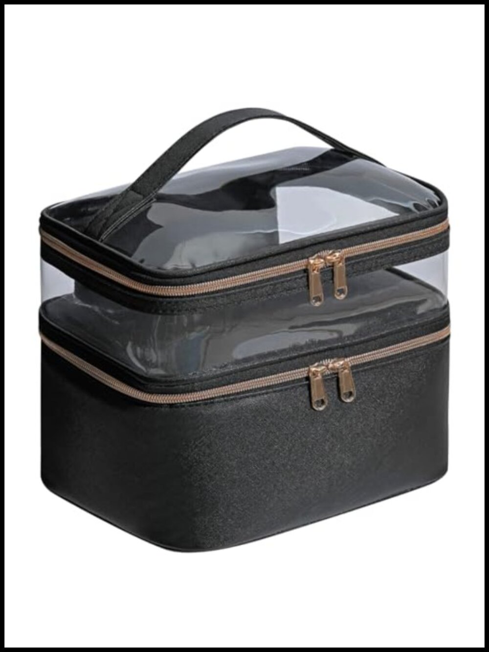 Large Double Layer Makeup Bag with Brush Storage, Waterproof Leather Toiletry